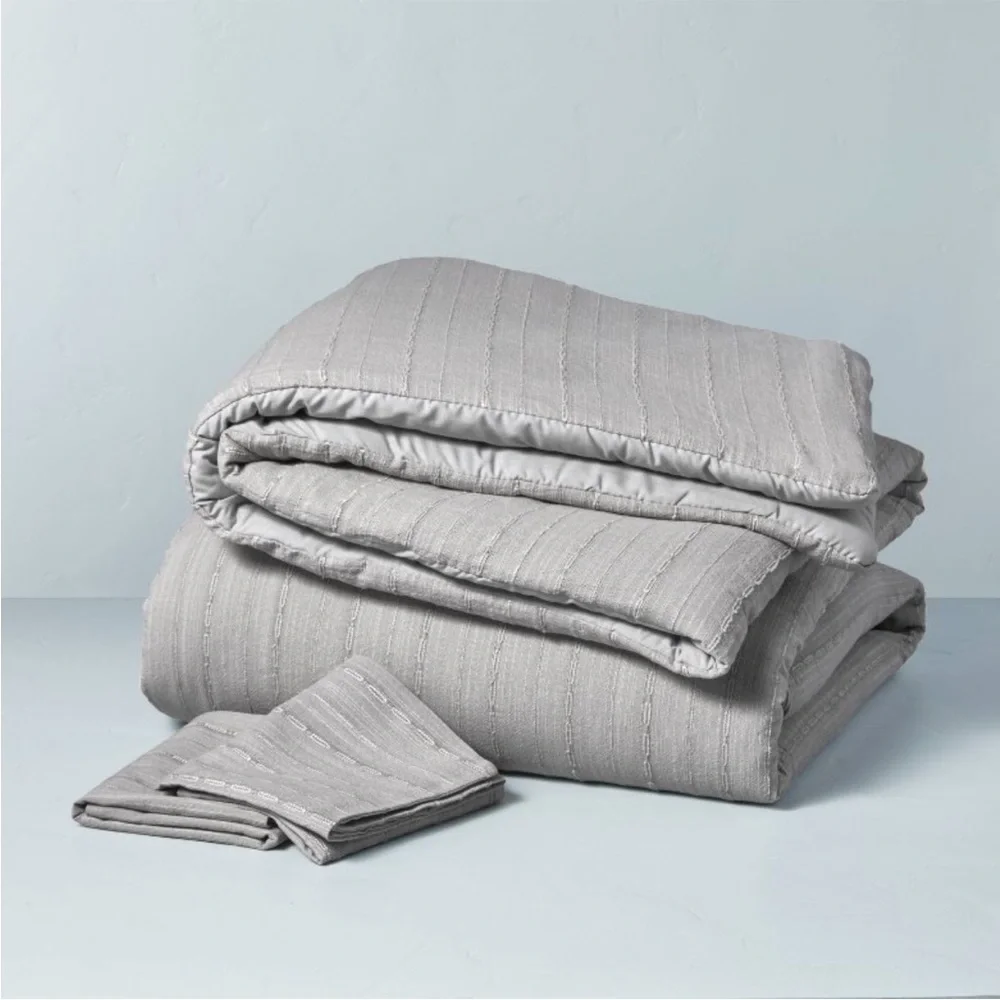 HEARTH & HAND NWT washed loop stripe duvet bedding set -full/queen -gray